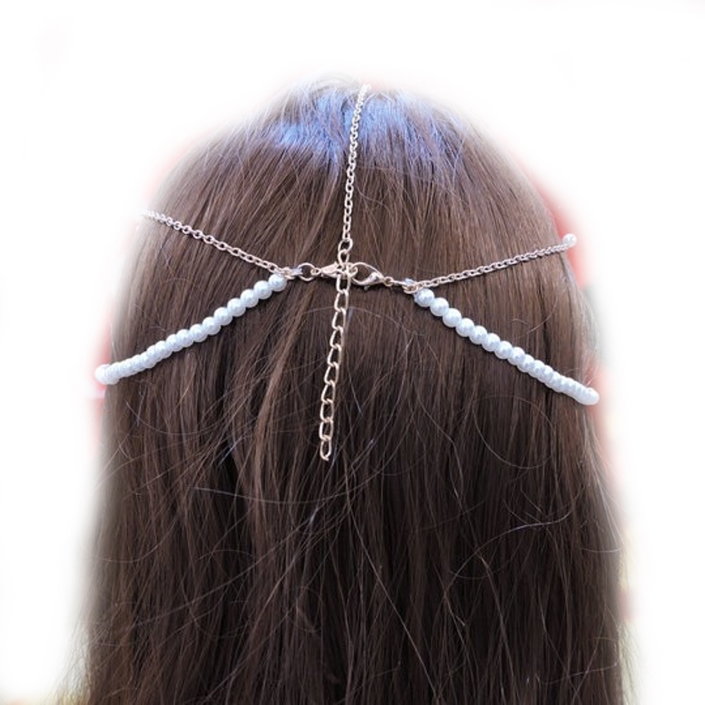Women Hair Band Chains pearl tiara bridal - 3