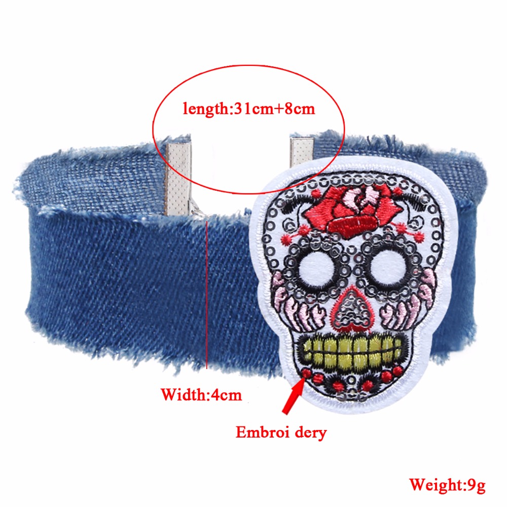 Halsband choker blå jeans SKALLE - 5