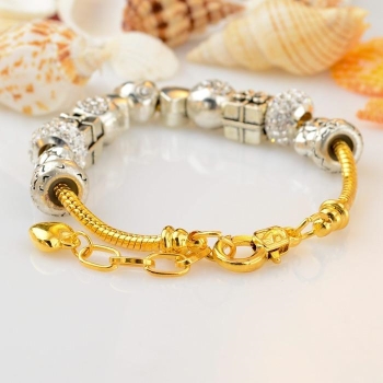 Handgjorda Armband silver, guldpläterad orm Kedja Kärlek berlockarmband - 5