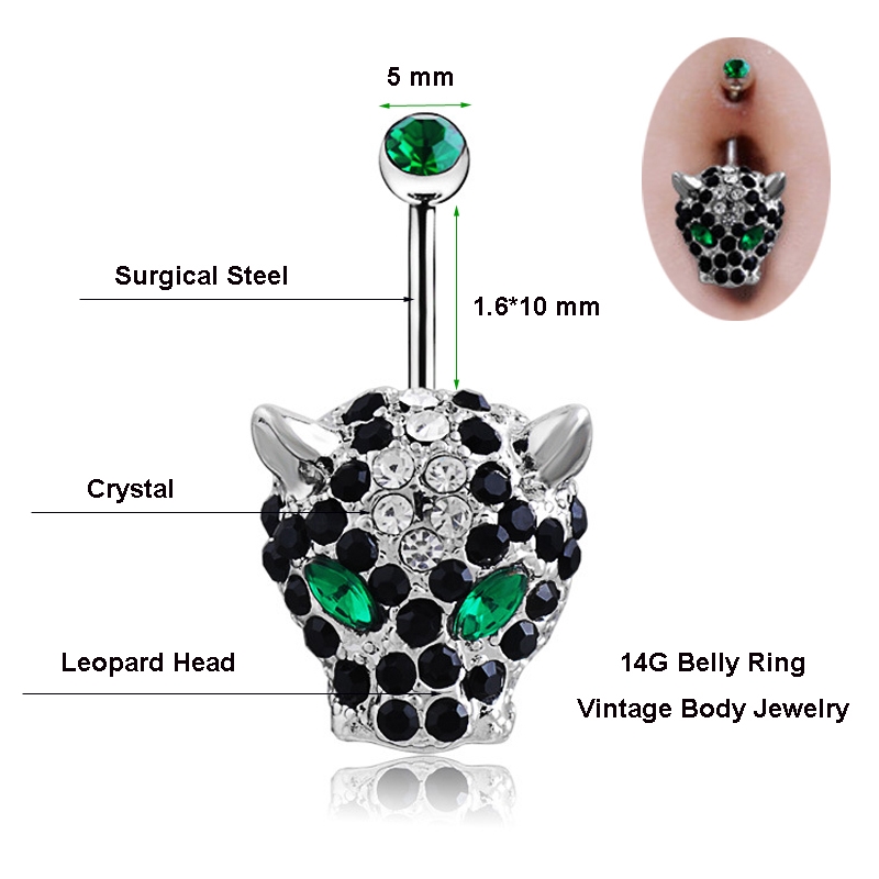 Navel Belly Button Ring Body Piercing 316l Steel  Leopard  - 3