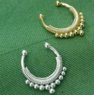 YELLOW GOLD Nose Rings Body Piercing Fake Septum Clicker - 4