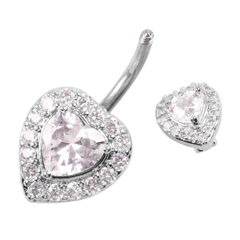 Gold Plated Navel Belly Button Ring Body Piercing Jewelry Crystal Zircon Heart - 8