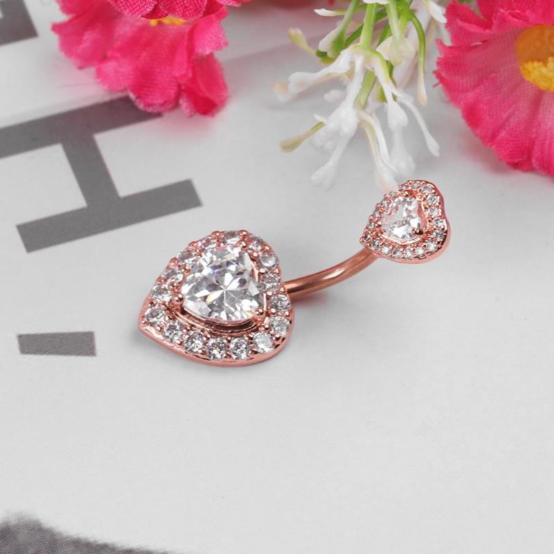 Gold Plated Navel Belly Button Ring Body Piercing Jewelry Crystal Zircon Heart - 10