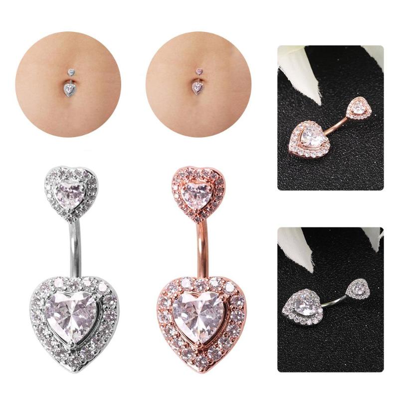 Gold Plated Navel Belly Button Ring Body Piercing Jewelry Crystal Zircon Heart - 5