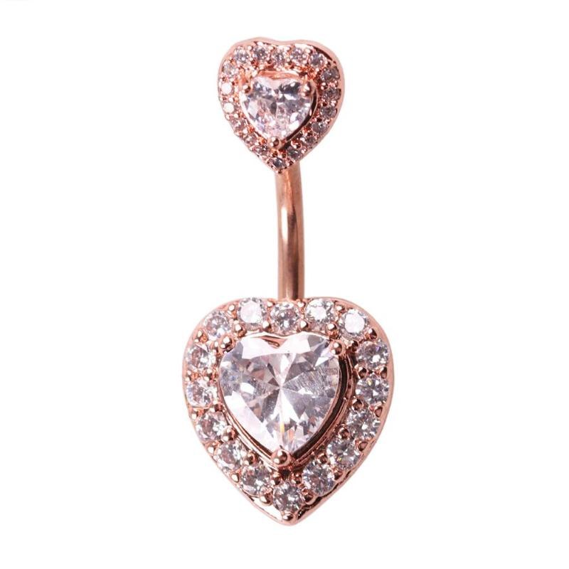 Gold Plated Navel Belly Button Ring Body Piercing Jewelry Crystal Zircon Heart - 6