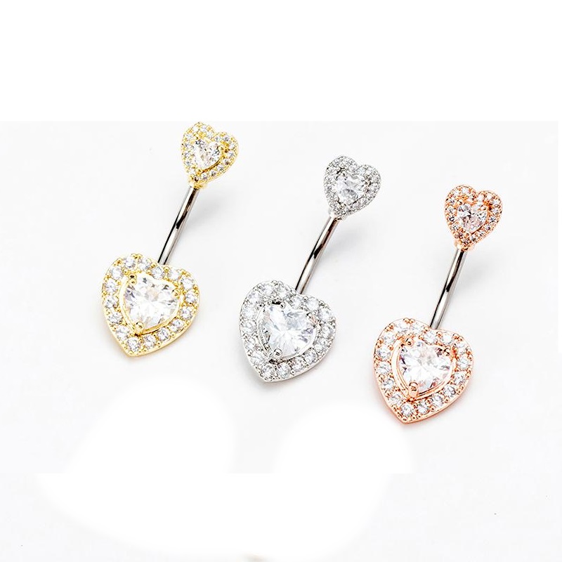 Gold Plated Navel Belly Button Ring Body Piercing Jewelry Crystal Zircon Heart