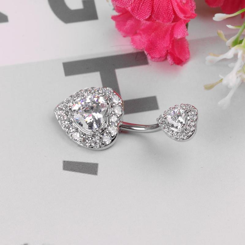Gold Plated Navel Belly Button Ring Body Piercing Jewelry Crystal Zircon Heart - 7