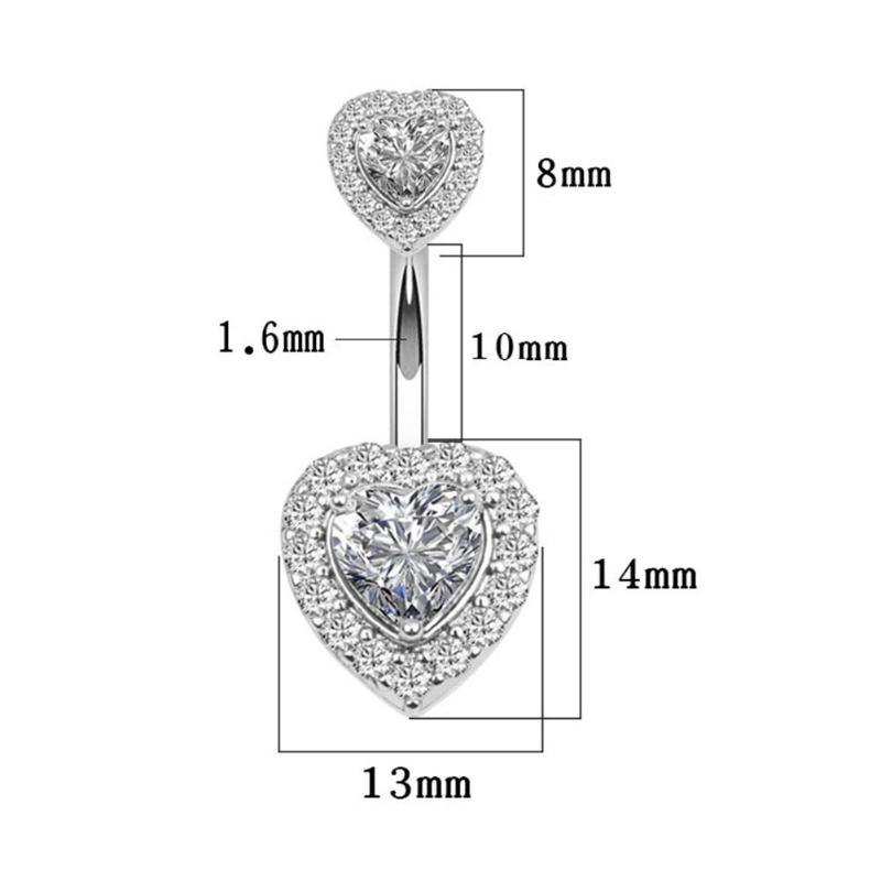 Gold Plated Navel Belly Button Ring Body Piercing Jewelry Crystal Zircon Heart - 9