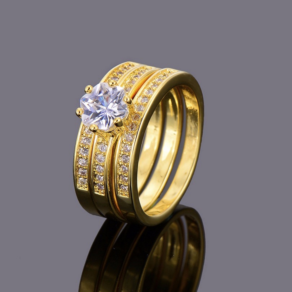 18K Guldfyllda Guld Filled gulddoublé Ring CZ Förlovning