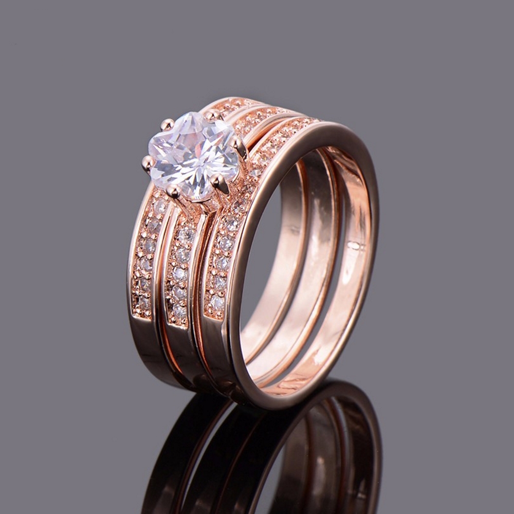 18K ROSE Guldfyllda Guld Filled gulddoublé Ring CZ Förlovning