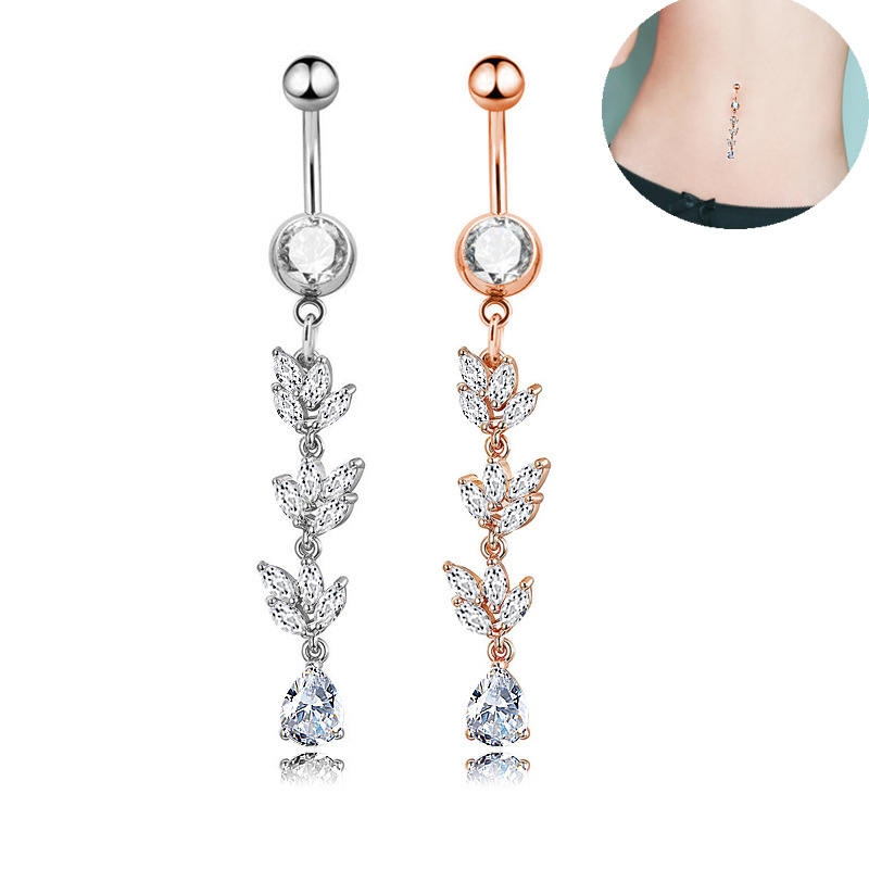 Gold Plated Navel Belly Button Ring Body Piercing Jewelry Crystal Zircon