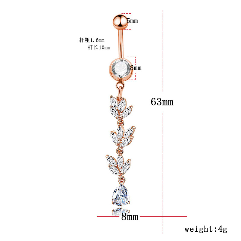 Gold Plated Navel Belly Button Ring Body Piercing Jewelry Crystal Zircon - 2