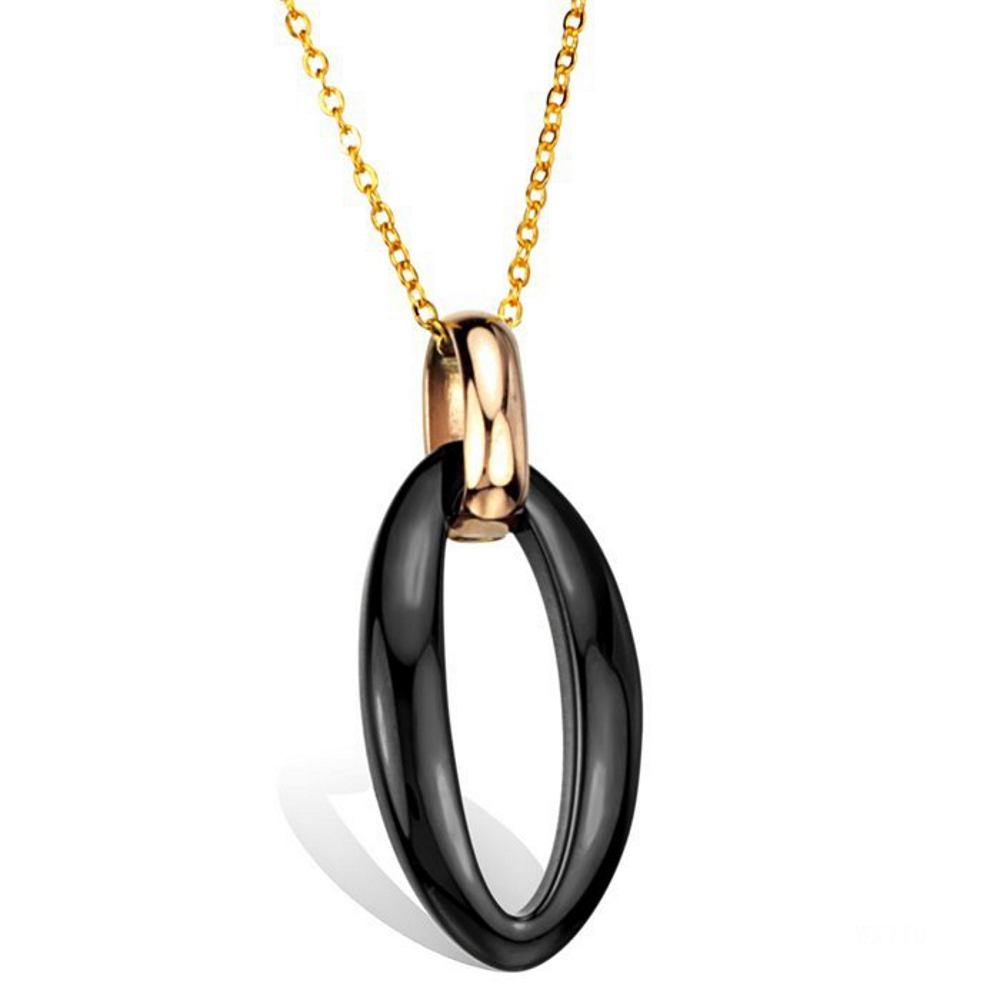 New hot jewelry TUNGSTEN GOLD OVAL BLACK ceramic Necklace