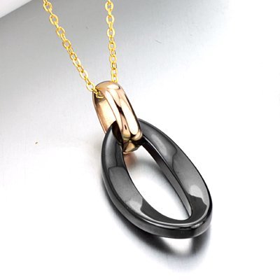 New hot jewelry TUNGSTEN GOLD OVAL BLACK ceramic Necklace - 3
