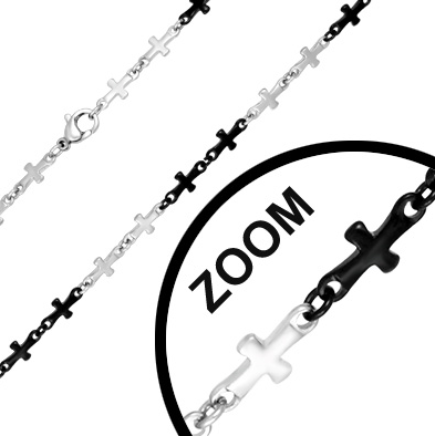 L-60cm|W-4.9mm Stainless Steel 2-tone Lobster Claw Clasp Latin Cross Link Chain Necklace - 2