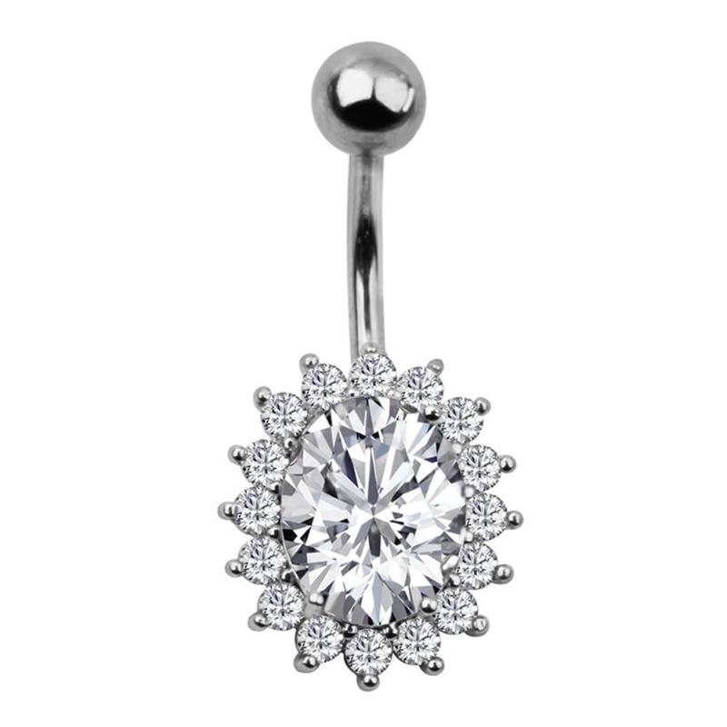 Gold Plated Navel Belly Button Ring Body Piercing Jewelry Crystal Zircon - 2