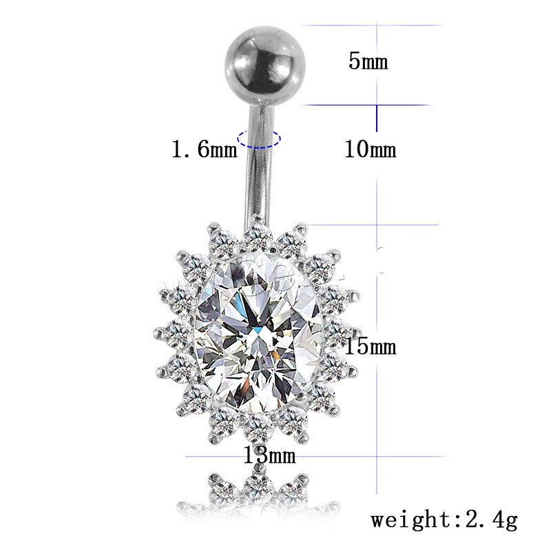 Gold Plated Navel Belly Button Ring Body Piercing Jewelry Crystal Zircon - 4