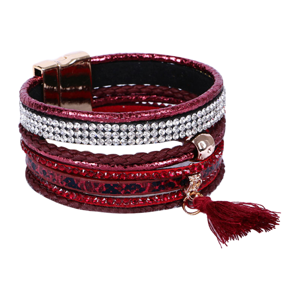 Rhinestone Leather Wrap Wristband Magnetic Bracelet Bangle - 3