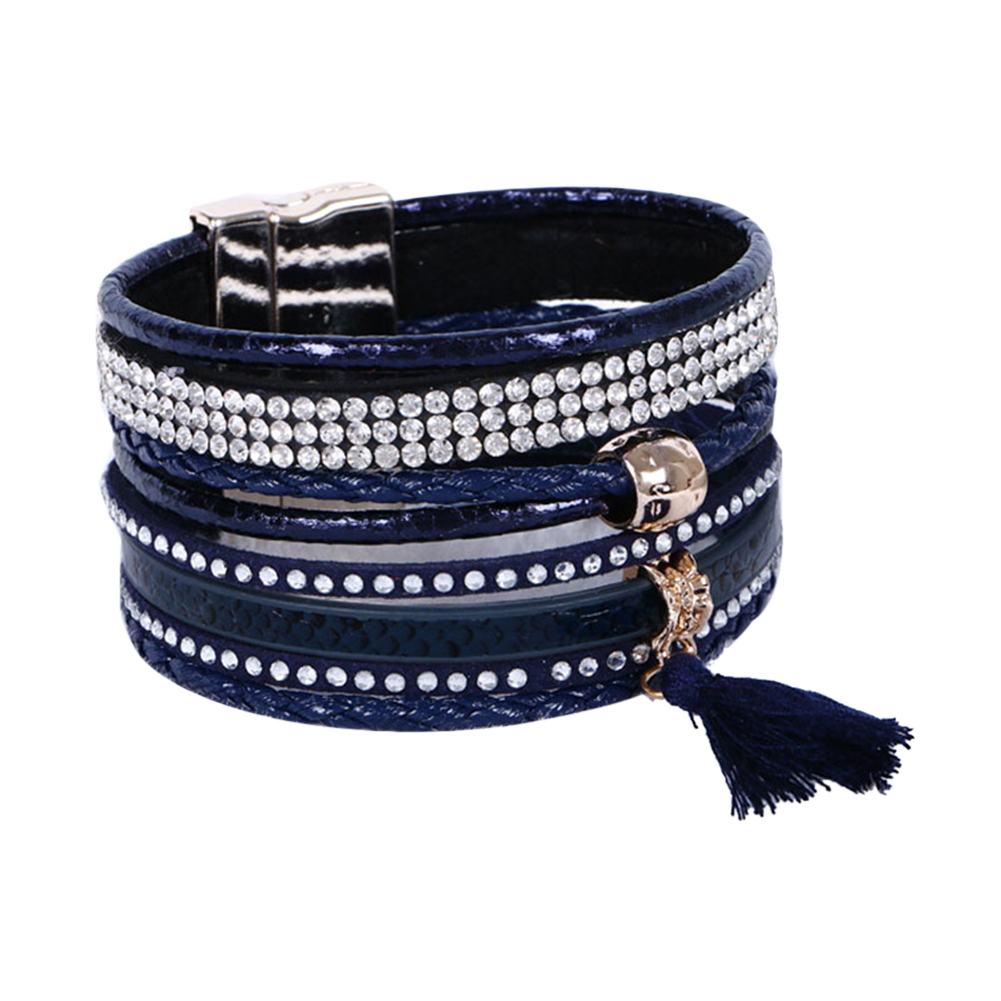 Rhinestone Leather Wrap Wristband Magnetic Bracelet Bangle - 7
