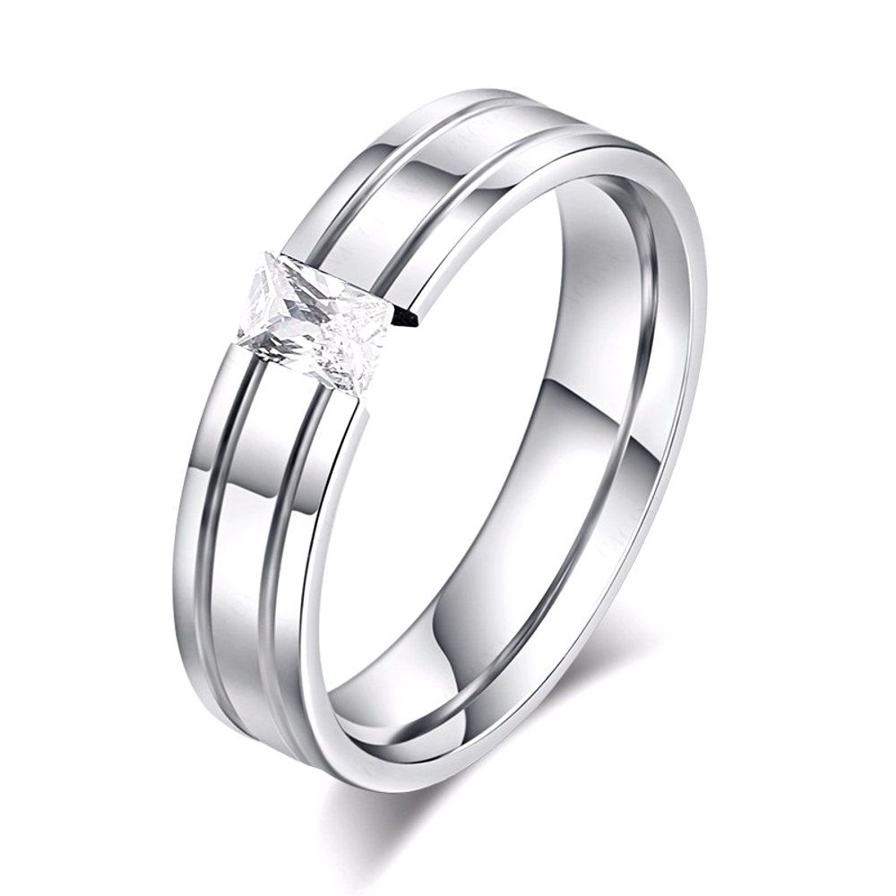 Stainless Steel Ring Engagement CZ