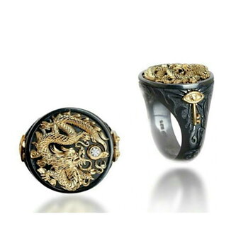 Guld Svart Ring Guld Drake CZ