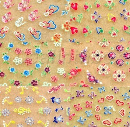 3D Design Tip Nail Art Sticker Decal Manicure Mix Color Self-adhesive Flower Decal Decoration set