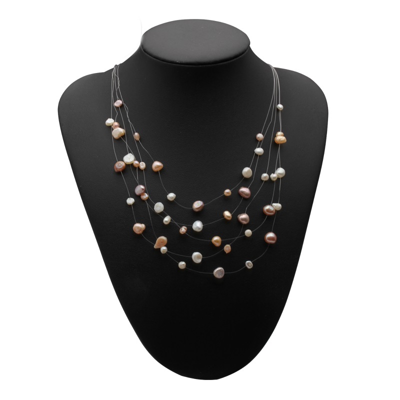 Real freshwater pearl Jewelry necklace multi layer statemen