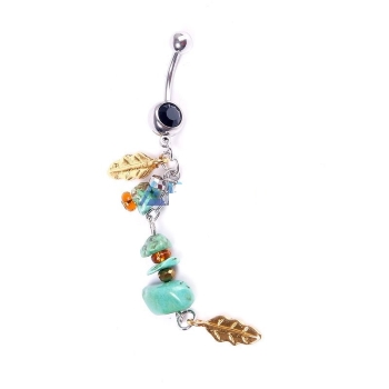 Navel Belly Button Ring Body Piercing Jewelry Dangle Stone Leaf Navel