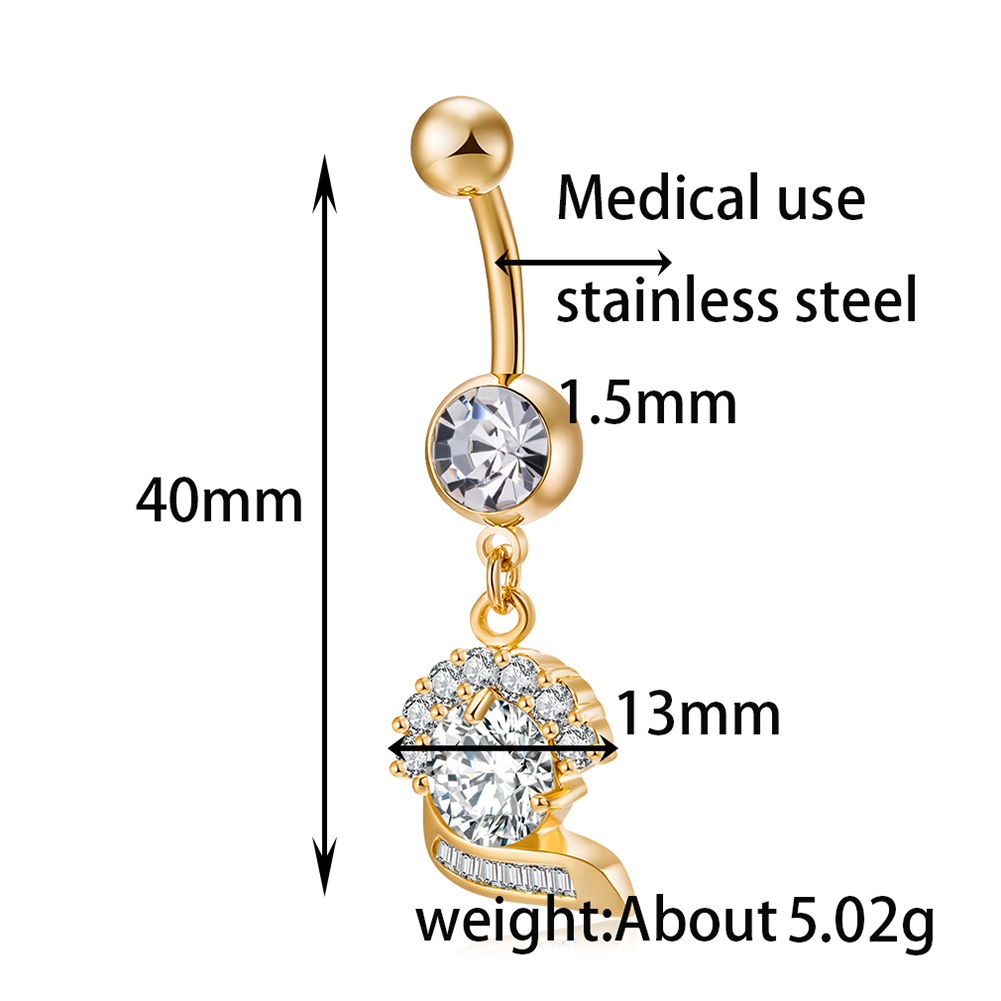 Guldpläterade navelpiercing CZ  - 2