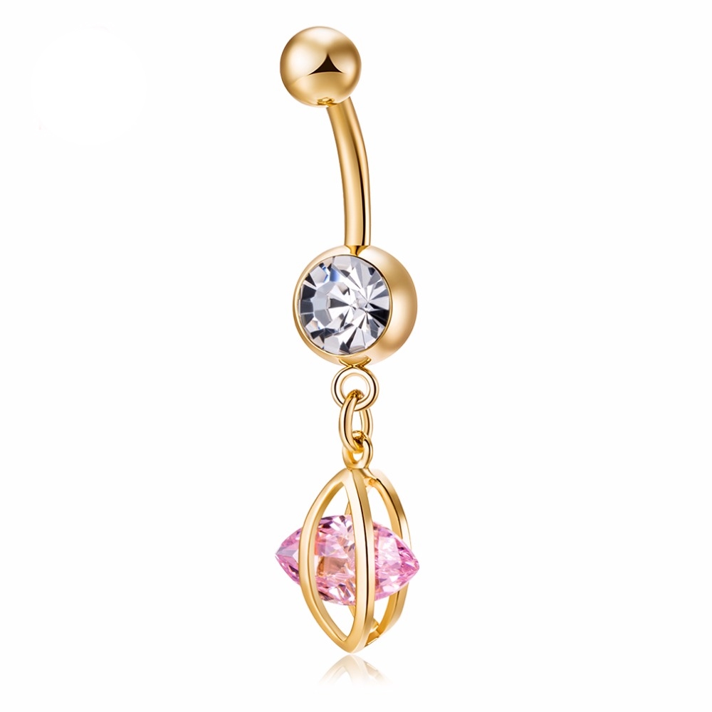 Guldpläterade navelpiercing CZ VIT,LILA, ROSA, RÖD