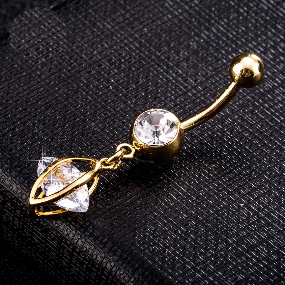 Guldpläterade navelpiercing CZ VIT,LILA, ROSA, RÖD - 3
