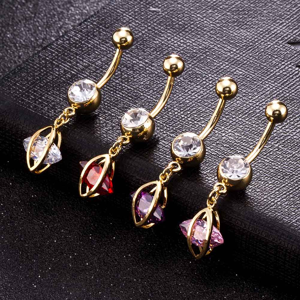 Guldpläterade navelpiercing CZ VIT,LILA, ROSA, RÖD - 7