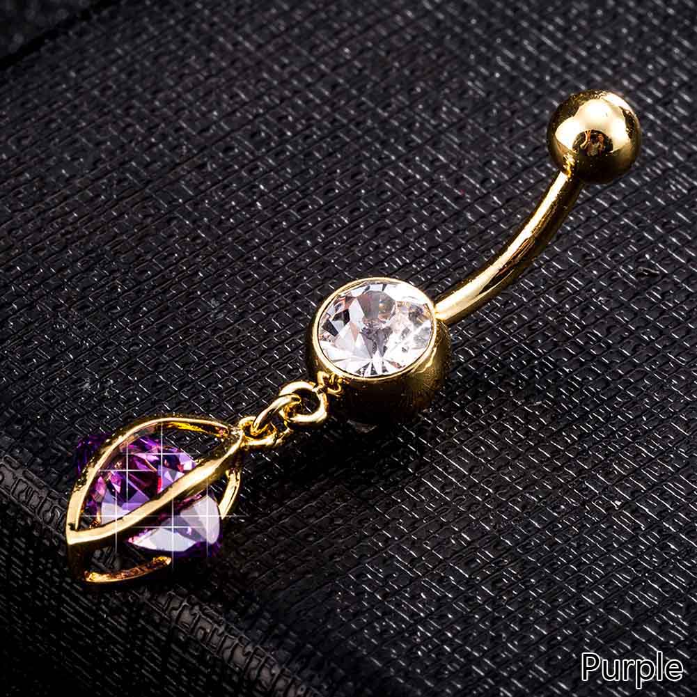 Guldpläterade navelpiercing CZ VIT,LILA, ROSA, RÖD - 5