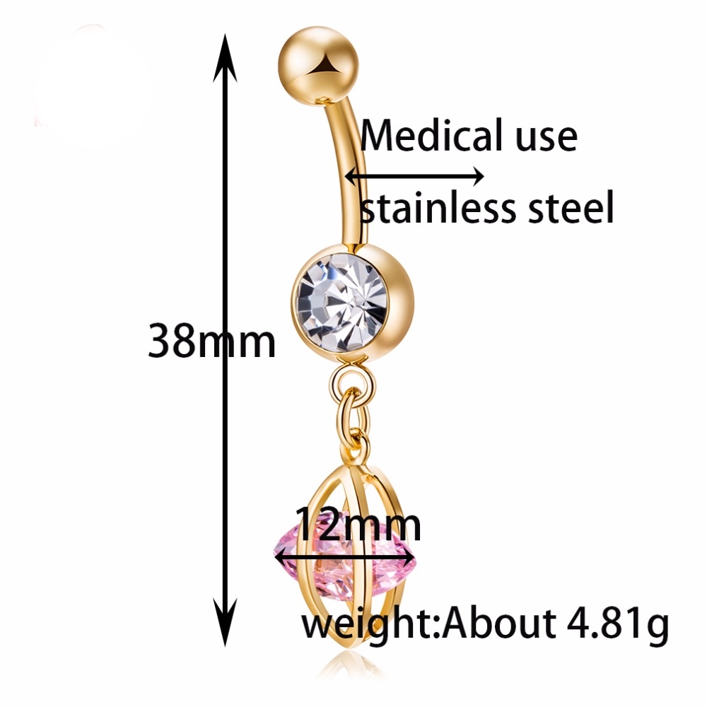 Guldpläterade navelpiercing CZ VIT,LILA, ROSA, RÖD - 2
