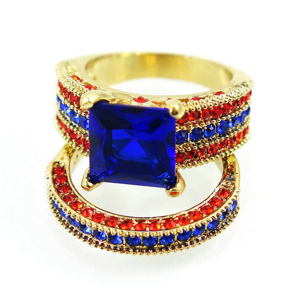 10K Yellow Gold Filled Engagement double ring - 2