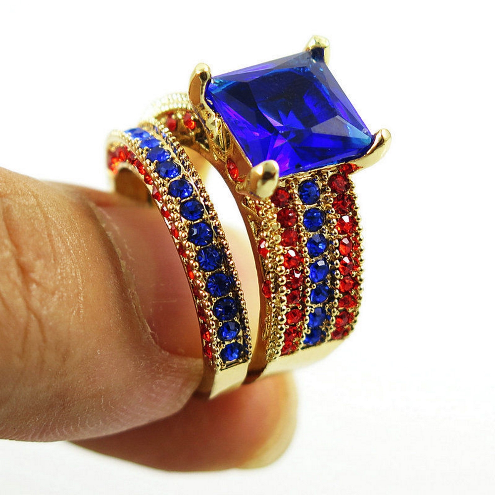 10K Yellow Gold Filled Engagement double ring - 3