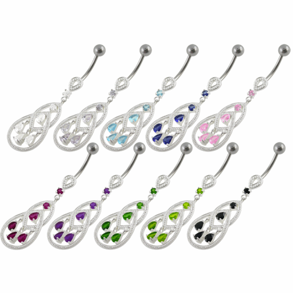 Silver Titanium Navel Bar CZ WHITE