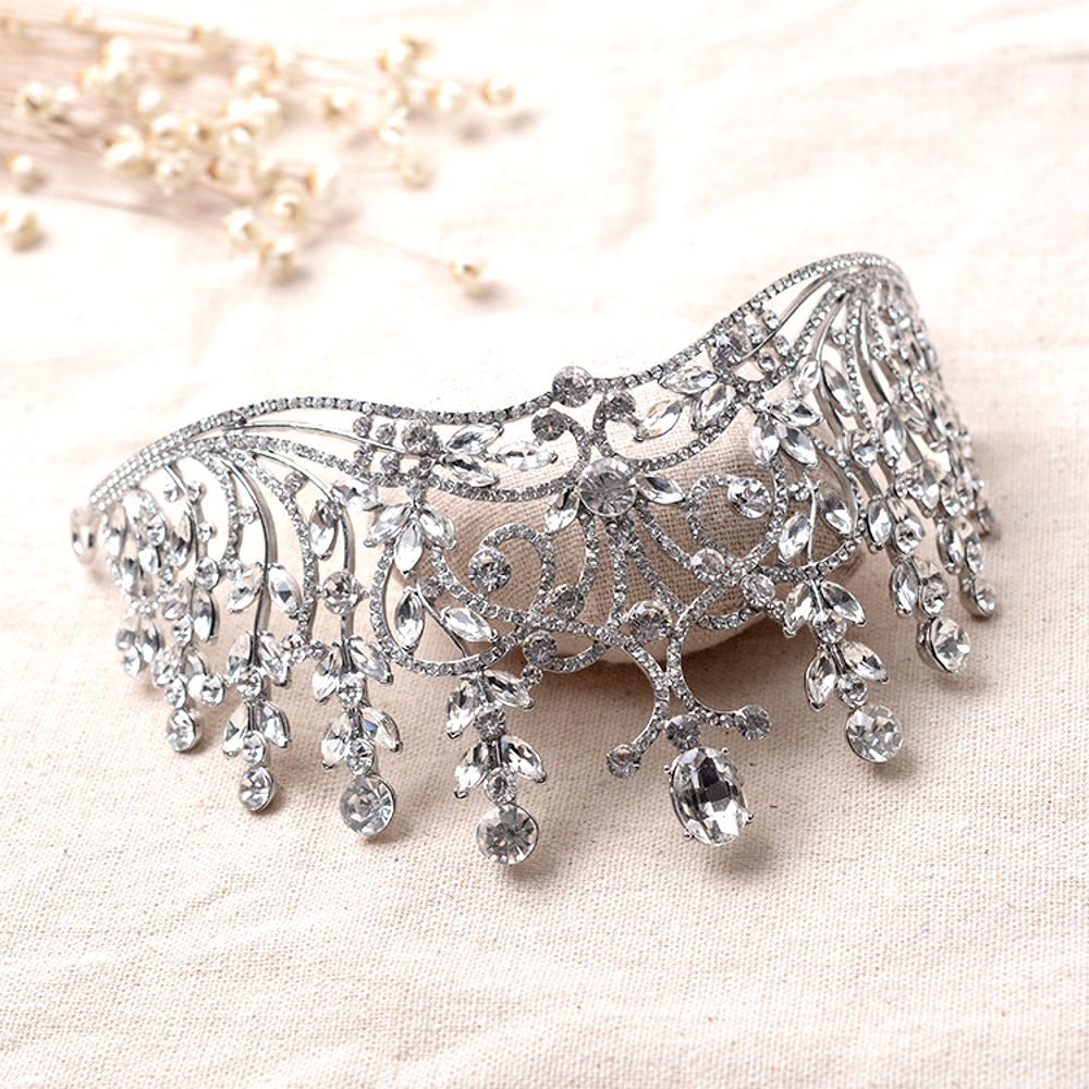Kristall bröllop hår krona tiara handgjort - 5