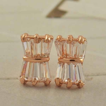 18k ROSE Gold Filled Lady Earrings CZ bow-knot