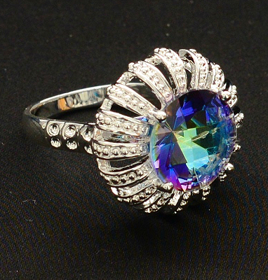 SILVER filled RAINBOW COLORED TOPAZ gemstone RING
