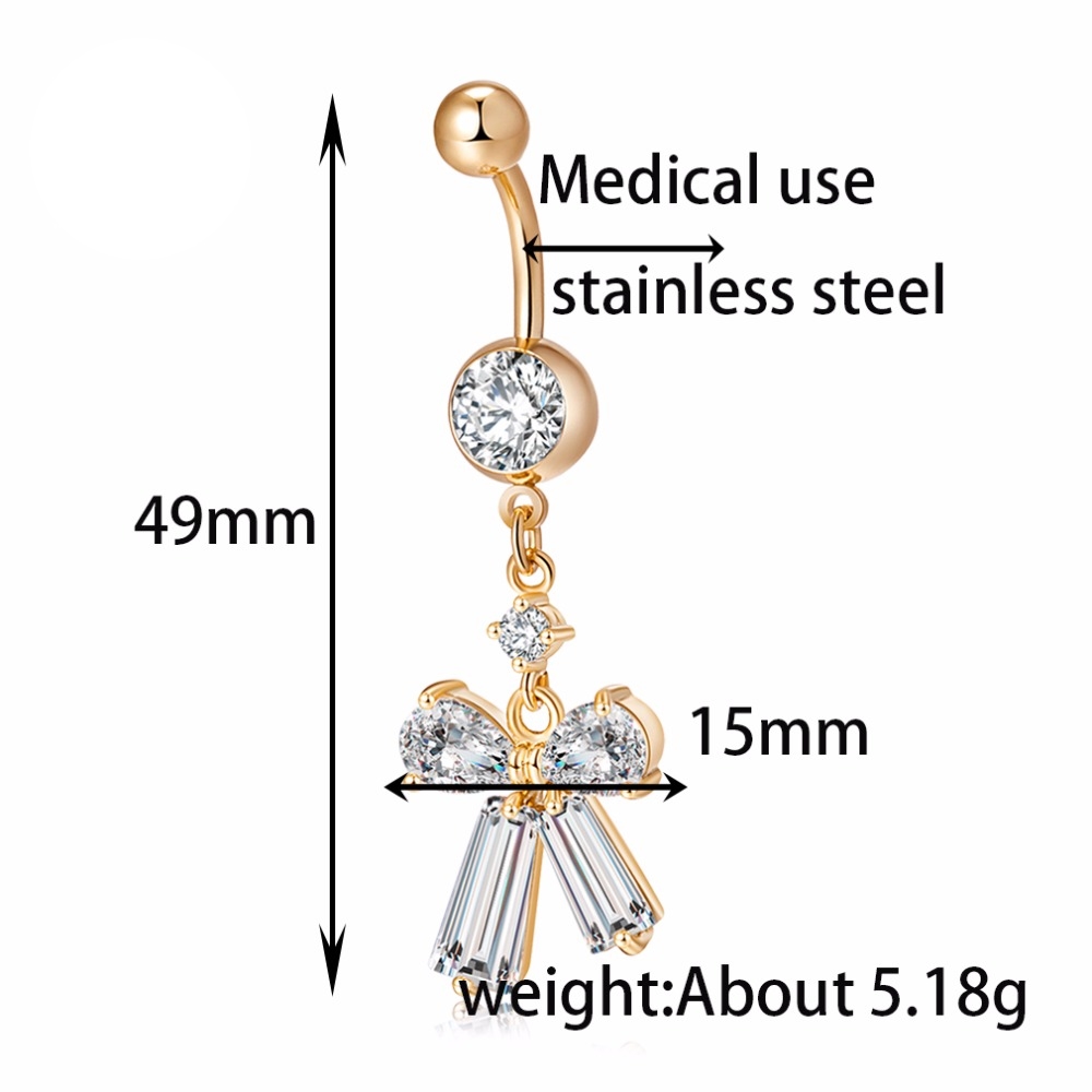 Guldpläterade navelpiercing CZ  - 2