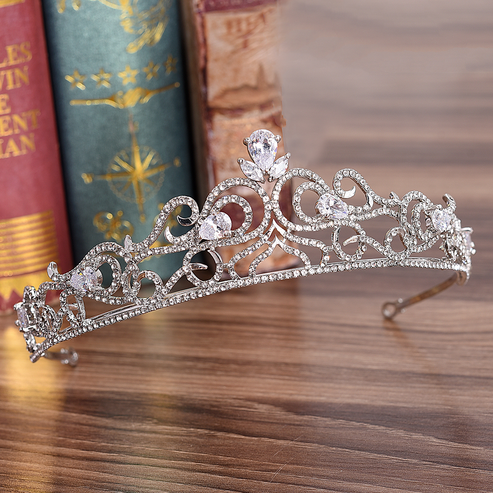 Kristall CZ bröllop hår krona tiara handgjort - 6