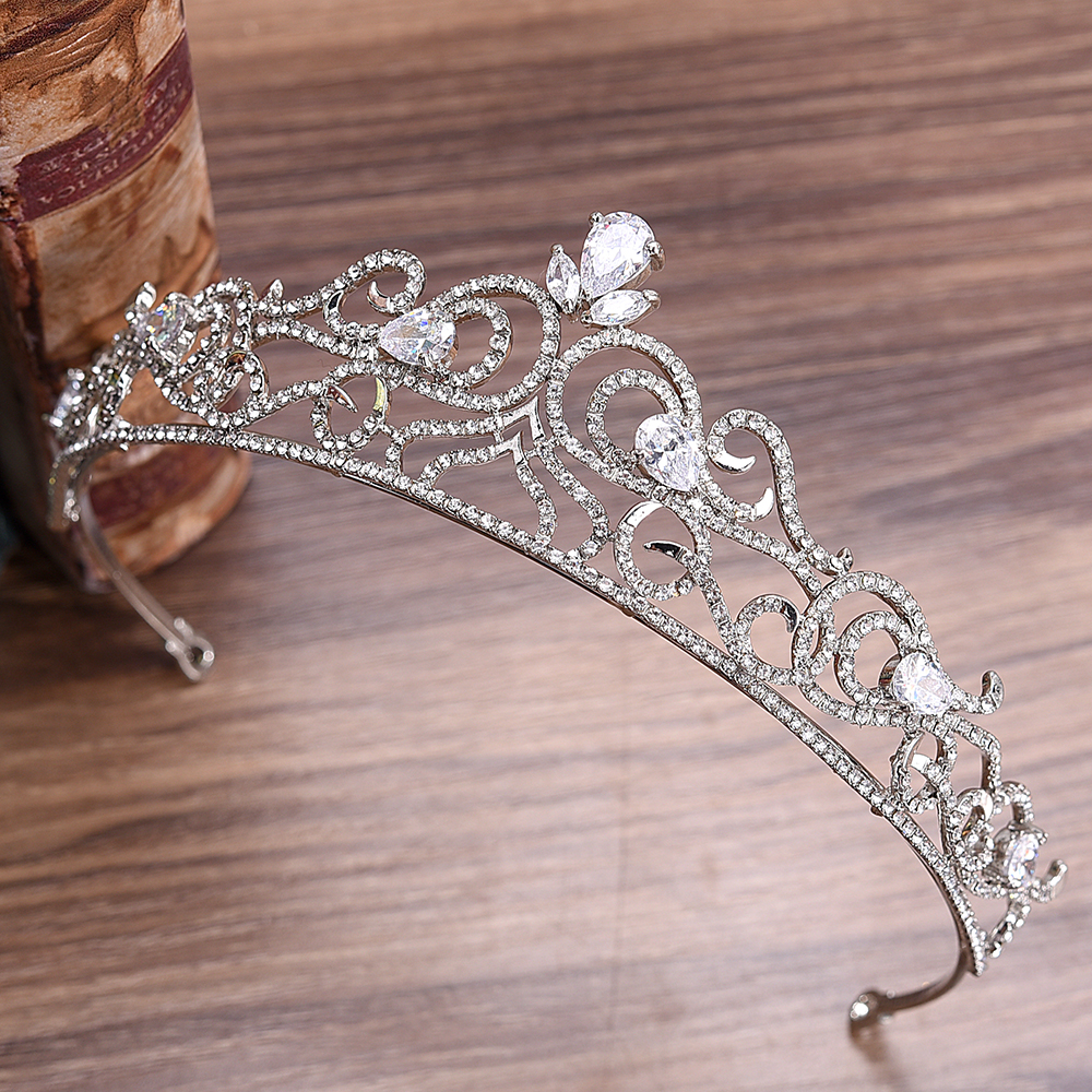 Kristall CZ bröllop hår krona tiara handgjort - 5