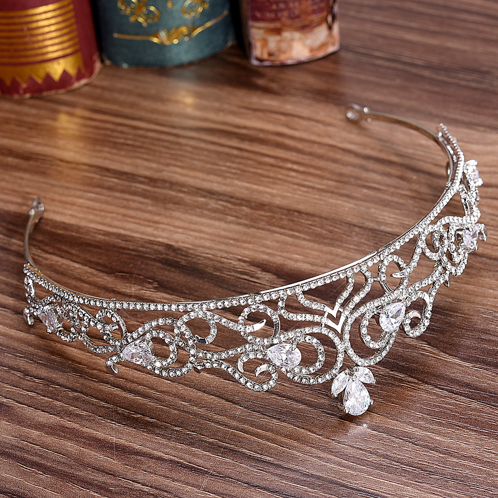 Kristall CZ bröllop hår krona tiara handgjort - 8