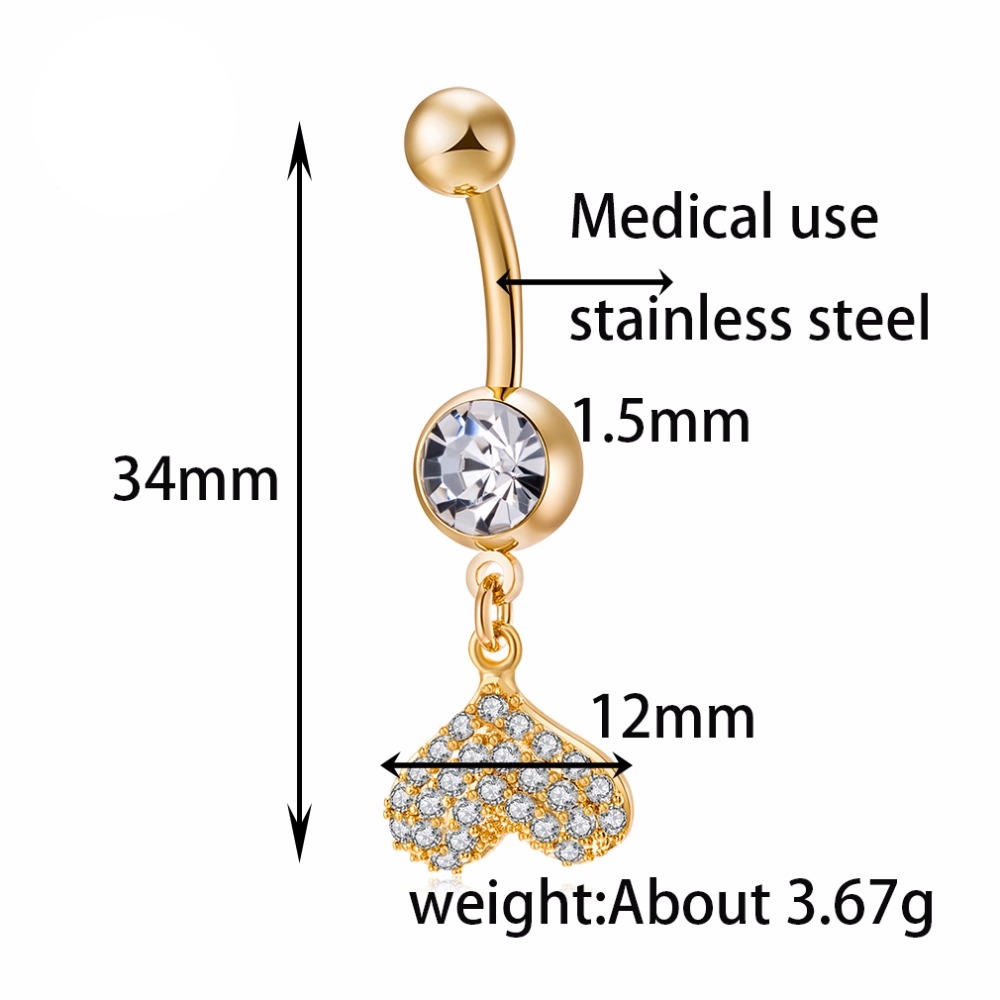 Guldpläterade navelpiercing CZ  - 2