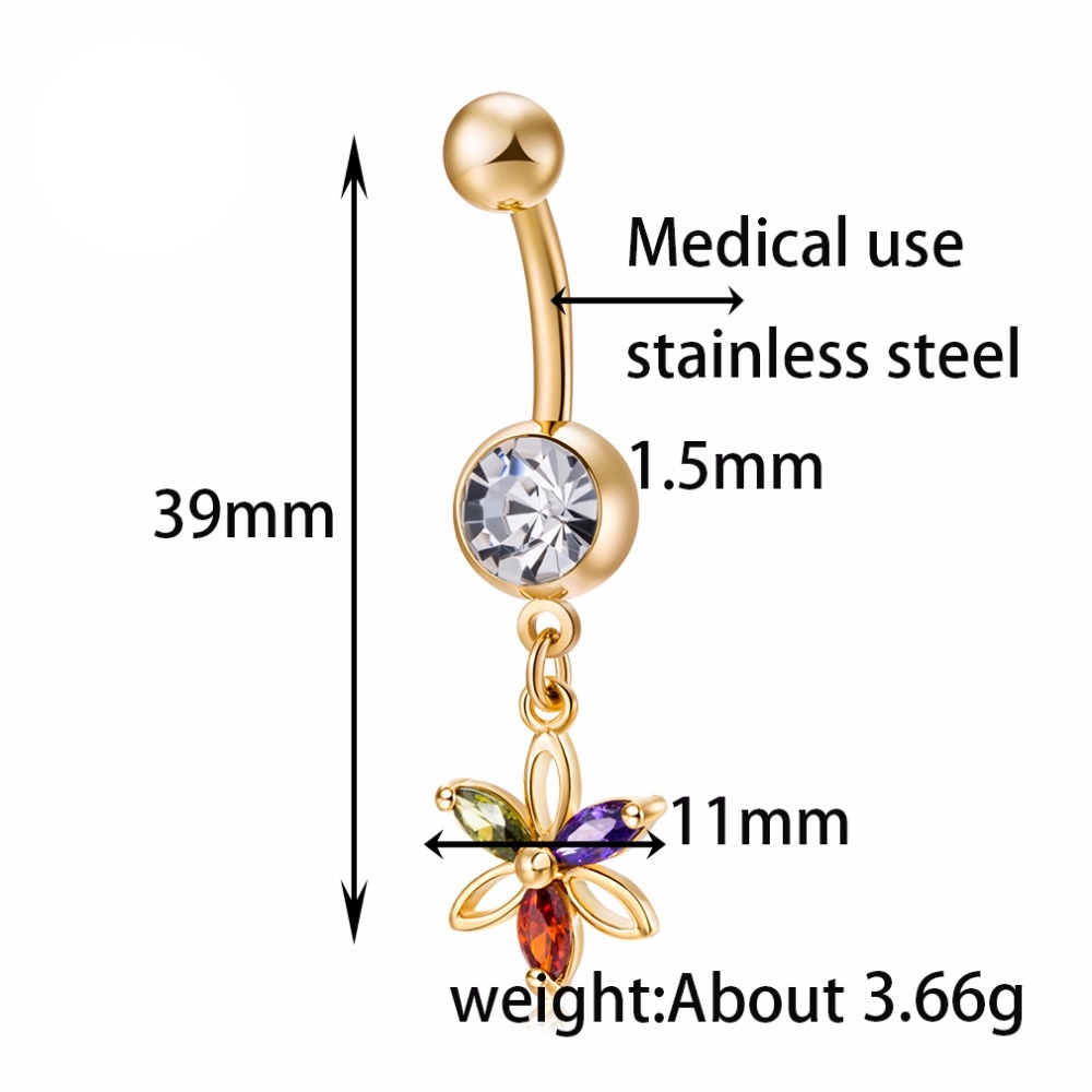 Guldpläterade navelpiercing CZ  - 2