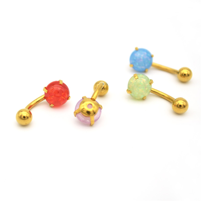 Gold Plated Faux Opal Navel Belly Button Ring Body Piercing Jewelry - 3