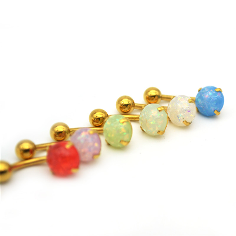 Gold Plated Faux Opal Navel Belly Button Ring Body Piercing Jewelry - 4