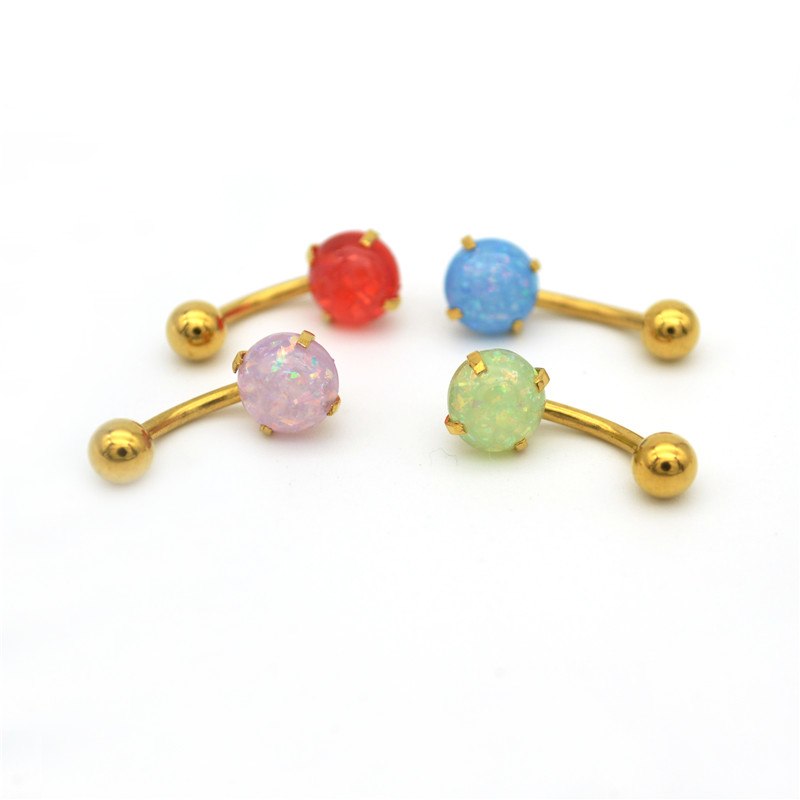 Gold Plated Faux Opal Navel Belly Button Ring Body Piercing Jewelry - 5