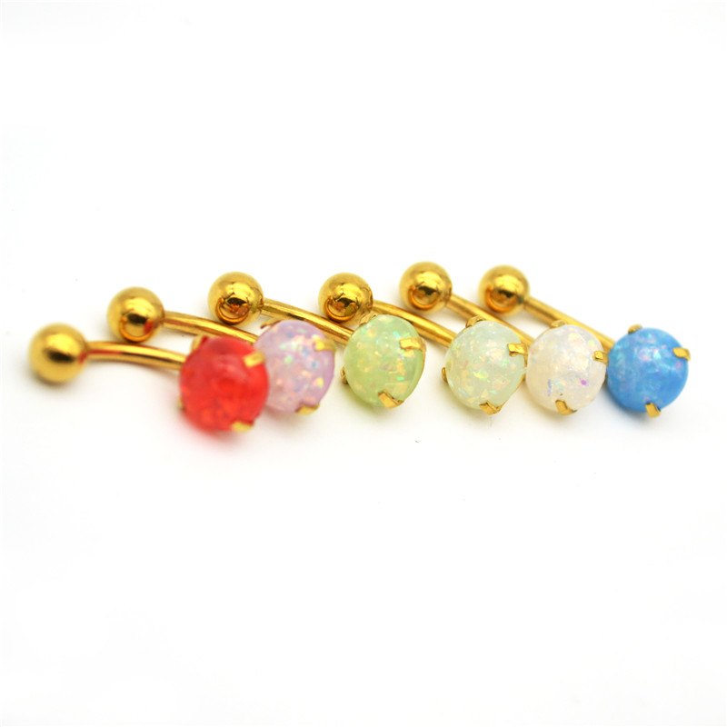 Gold Plated Faux Opal Navel Belly Button Ring Body Piercing Jewelry